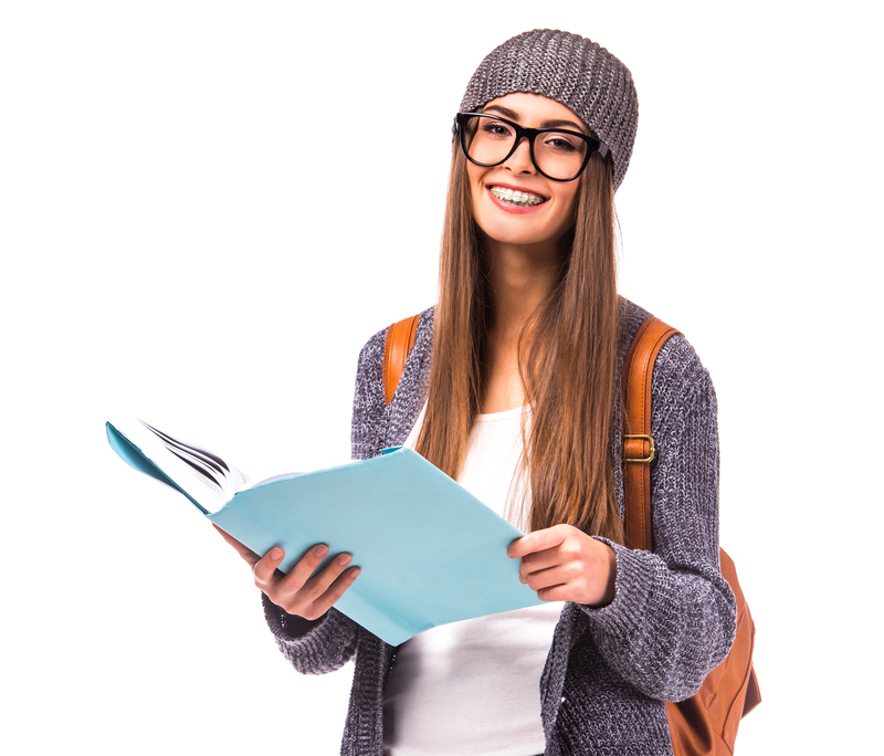 Young woman that has a backpack on and schoolbooks that is going back to school.